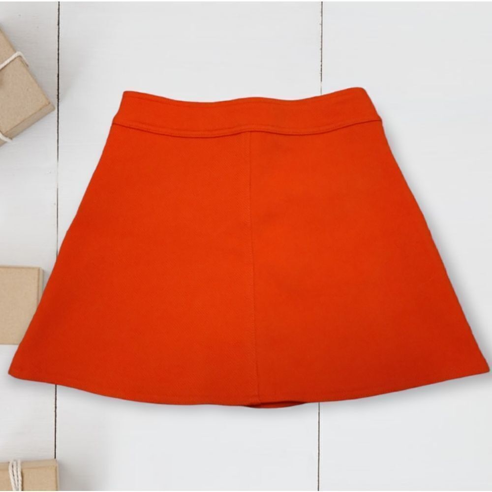 UNIF | HIGH RISE ORANGE RED BUTTON FRONT VALEN MINI SKIRT FAUX WOOL SMALL - Picture 9 of 16